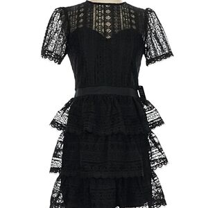 Express Black Lace Tiered Mini Dress